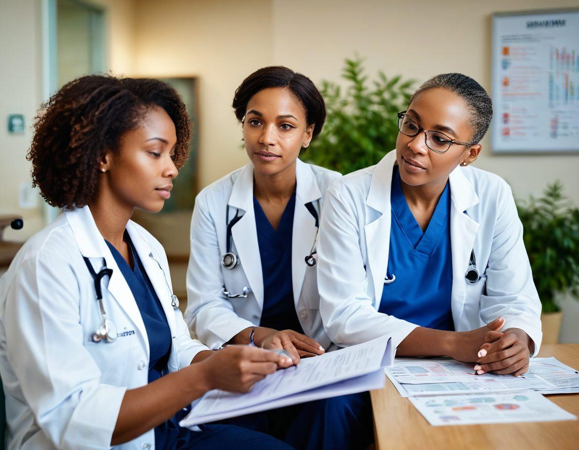 A thoughtful healthcare professional discussing with a patient amidst a serene hospital room, featuring charts on oncology and renal health. Soft lighting enhances the reflective mood, while diverse individuals are seen in the background, showcasing inclusivity in treatment. Props include a stethoscope, medical brochures, and greenery for a calming vibe. super-realistic. vibrant colors. warm lighting.